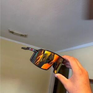 Sport Wrap Sunglasses with Orange Mirrored Lenses and Black Frame Oakley Oakleys